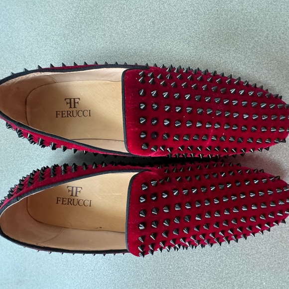 FERUCCI BURGUNDY VELVET BLACK SPIKES SLIPPERS  LOAFER SIZE 14 PROM WEDDING SHOES - Picture 4 of 4